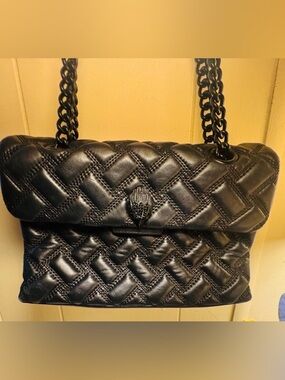 Kurt Geiger Black Quilted Chain-Handle Shoulder Bag with Emblem